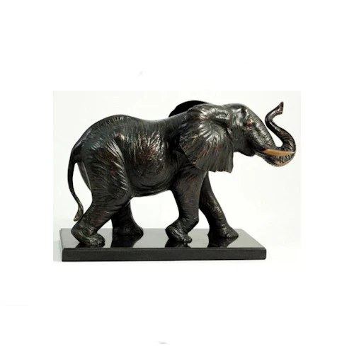Elephant Sculpture Brass On Wood Base - Image 2