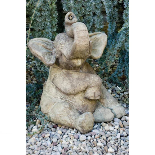 Elephant Sitting Piped Water Feature Statue - Image 2