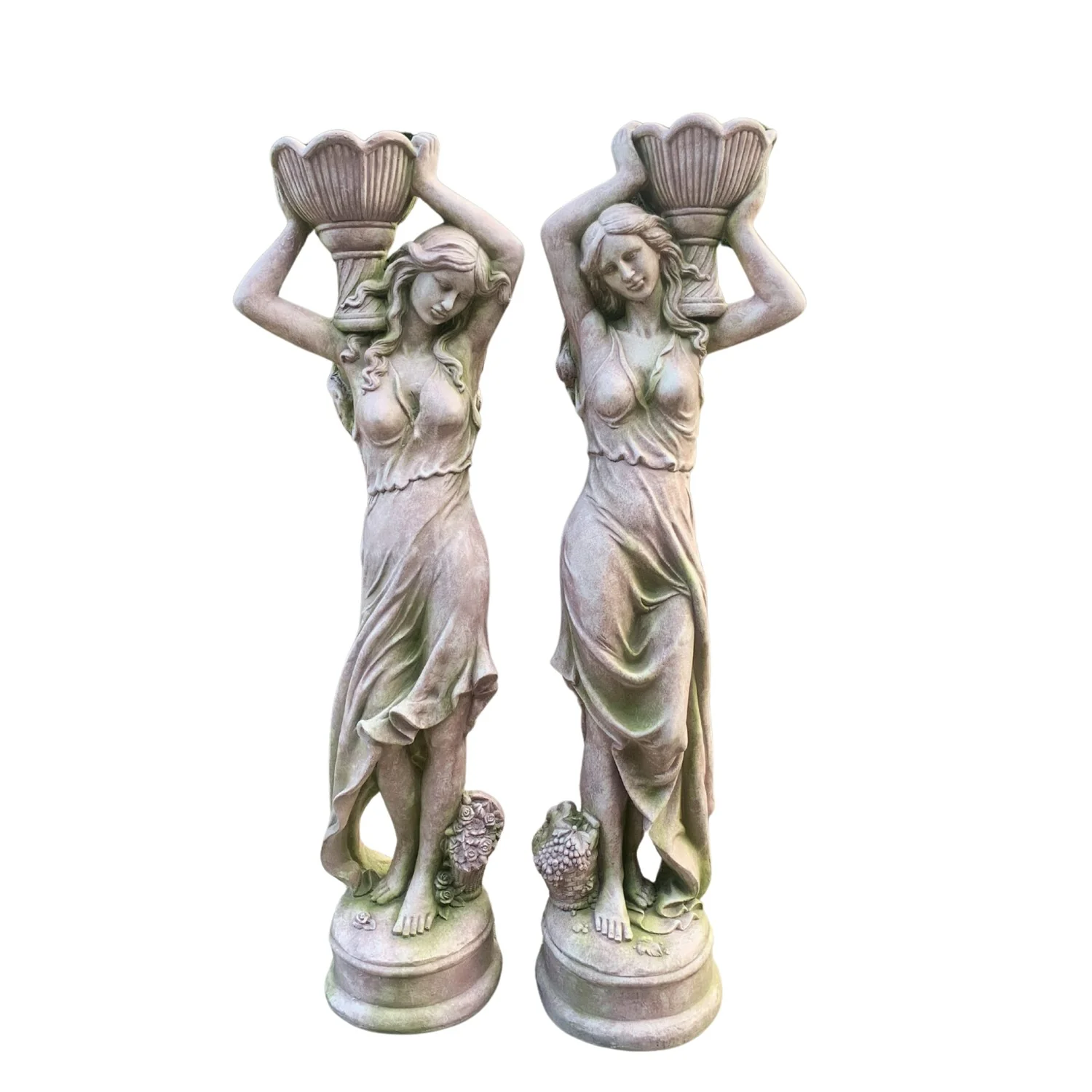 Estate Garden Maidens Women with Floral Urns Statues 71" High - Image 4