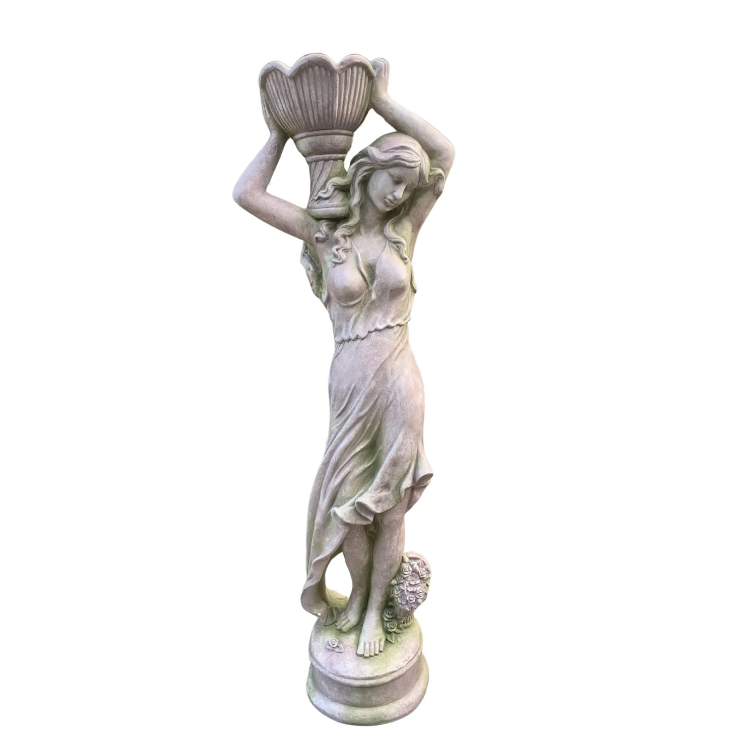 Estate Garden Maidens Women with Floral Urns Statues 71" High - Image 5