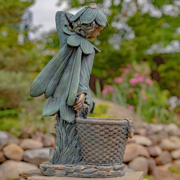 Fairy Garden Statue with Basket Planter 30" H - Image 6