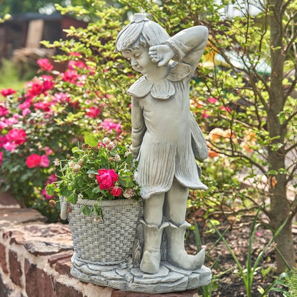 Fairy Garden Statue with Basket Planter Pixie 30" Tall - Image 7