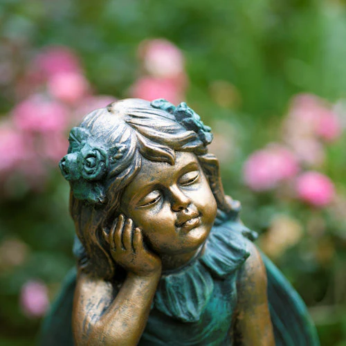 Fairy Sculpture Sitting on Flower Basin Birdbath 20" H - Image 2