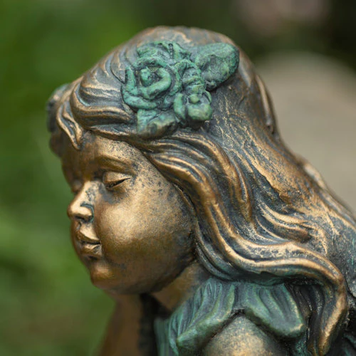 Fairy Sculpture Sitting on Flower Basin Birdbath 20" H - Image 4