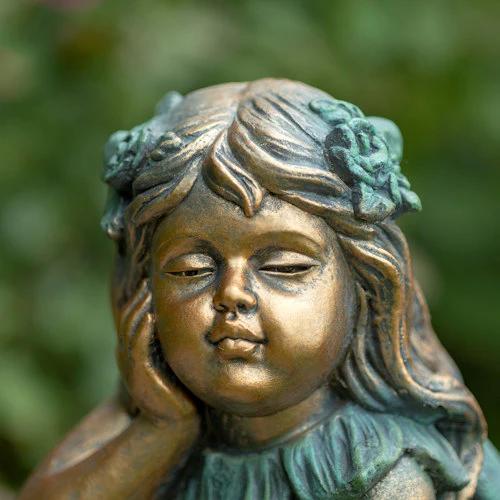 Fairy Sculpture Sitting on Flower Basin Birdbath 20" H - Image 6