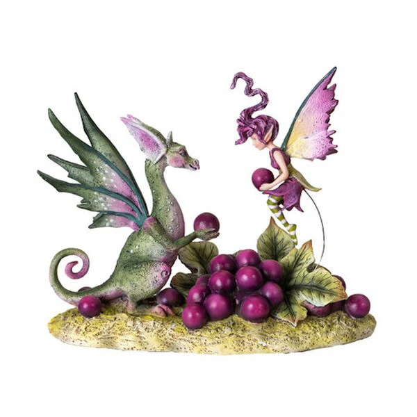Fairy Sharing Grapes with Dragon Sculpture
