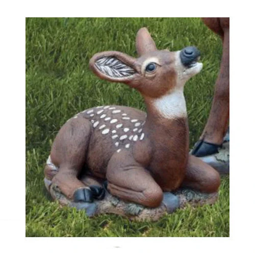 Fawn Laydown Deer Head Up Statue