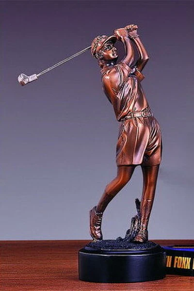 Female Golfer Swing Award Sculpture 9" High - Image 2