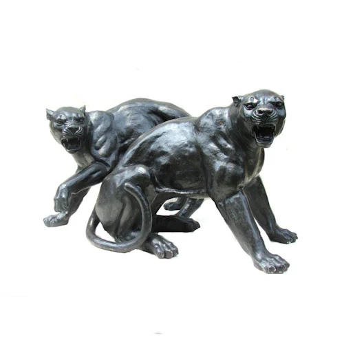 Fighting Panthers Pair Bronze Sculptures - Image 2