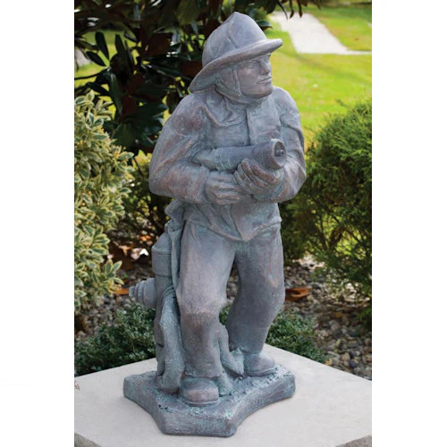 Firefighter Man Holding Hose Plumbed Water Feature Statue - Image 2