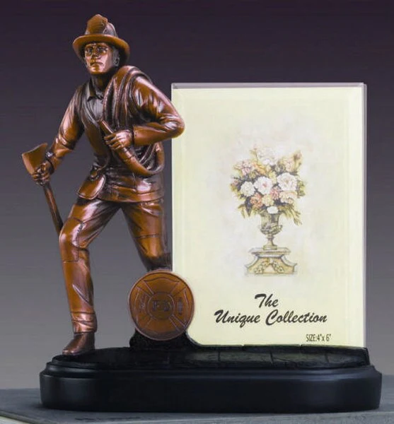 Fireman Photo Picture Frame Sculpture 8.5" High