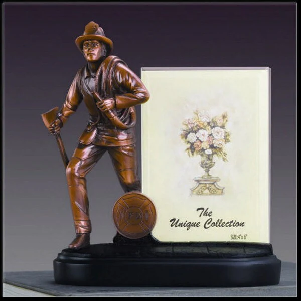 Fireman Photo Picture Frame Sculpture 8.5" High - Image 2
