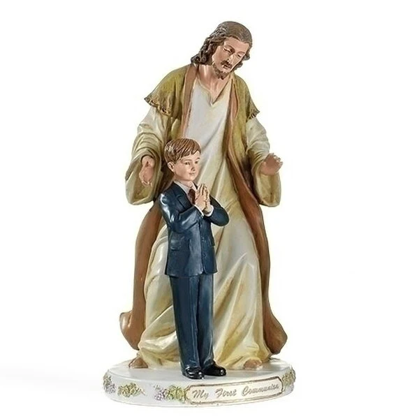 First Communion Boy with Jesus Statue