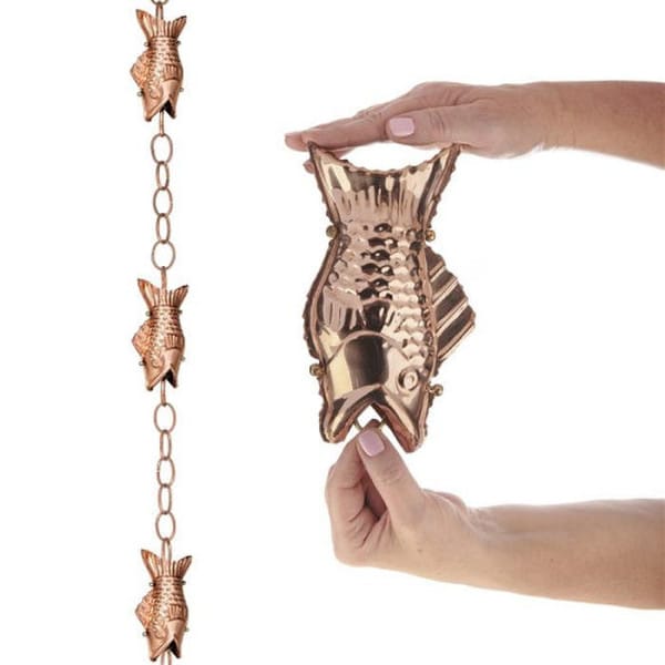 Fish Rain Chain Downspout Polished Copper - Image 3