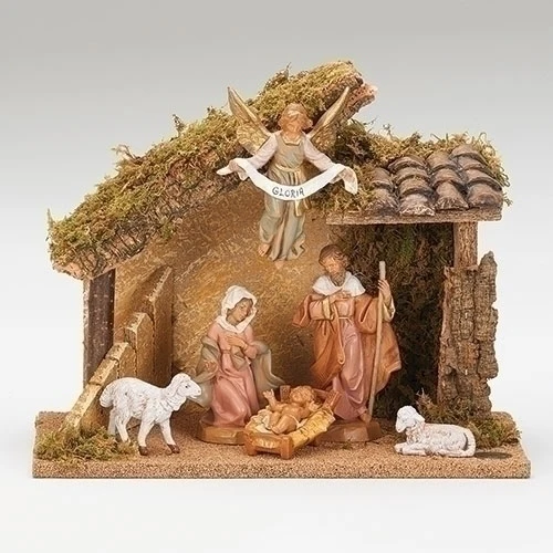 Fontanini 5" Nativity 6 Figurines Set with Italian Stable