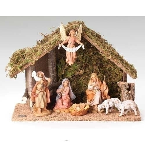 Fontanini 5" Nativity Figurines Set with Italian Moss Stable