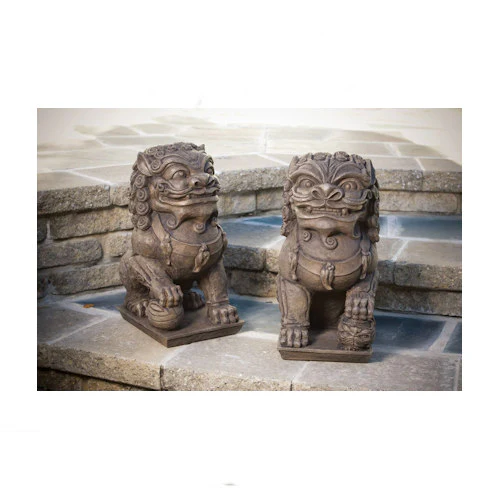 Foo Dog Set Left & Right Garden Sculptures 20.5" High - Image 2