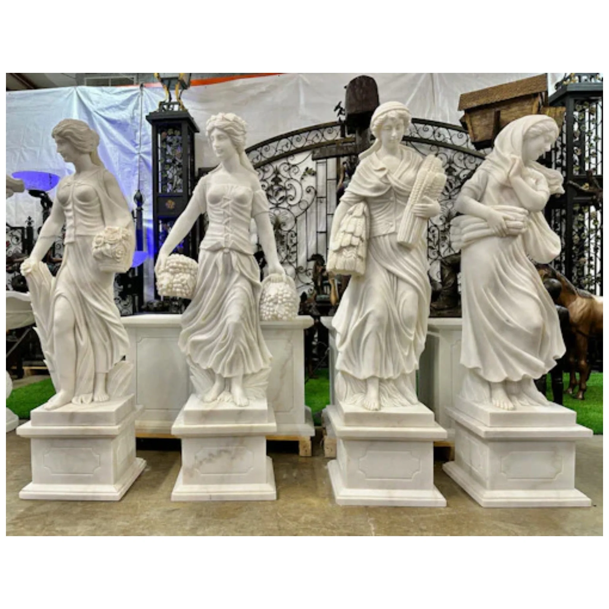 Four Season Life-size Marble Sculptures Set Of 4 White - Image 2