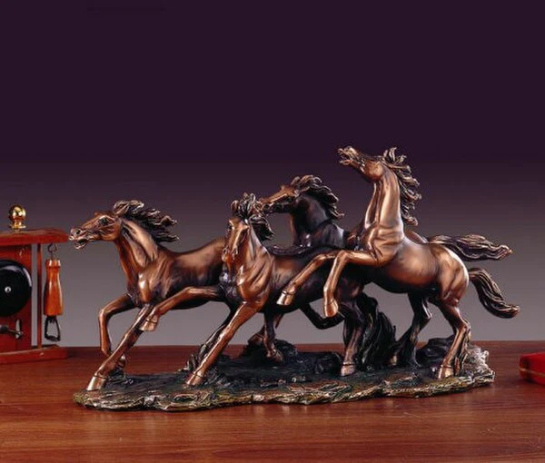 Four Wild Stallions Running Sculpture