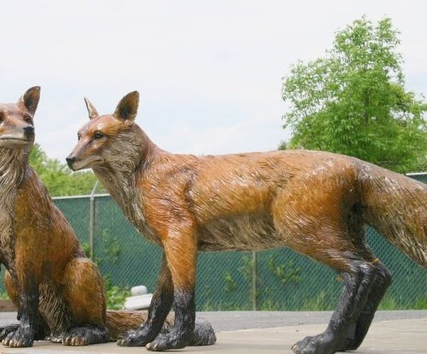 Fox Pair Bronze Sculptures - Image 2