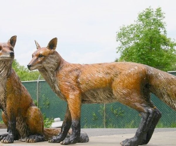 Fox Pair Bronze Sculptures - Image 3