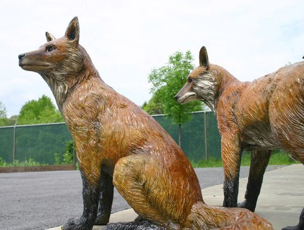 Fox Pair Bronze Sculptures - Image 4