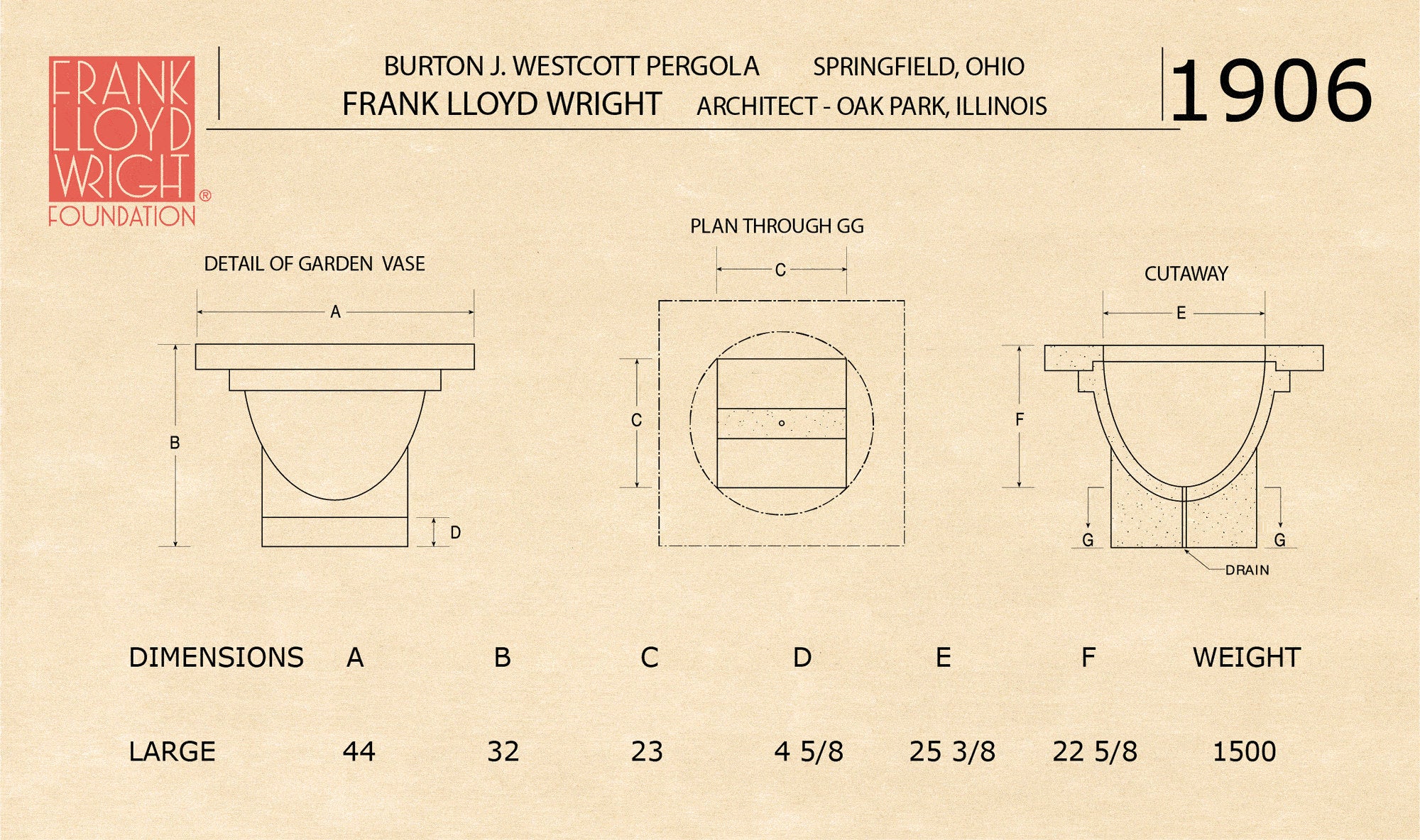 Frank Lloyd Wright Westcott Pergola Vase Large - Image 2