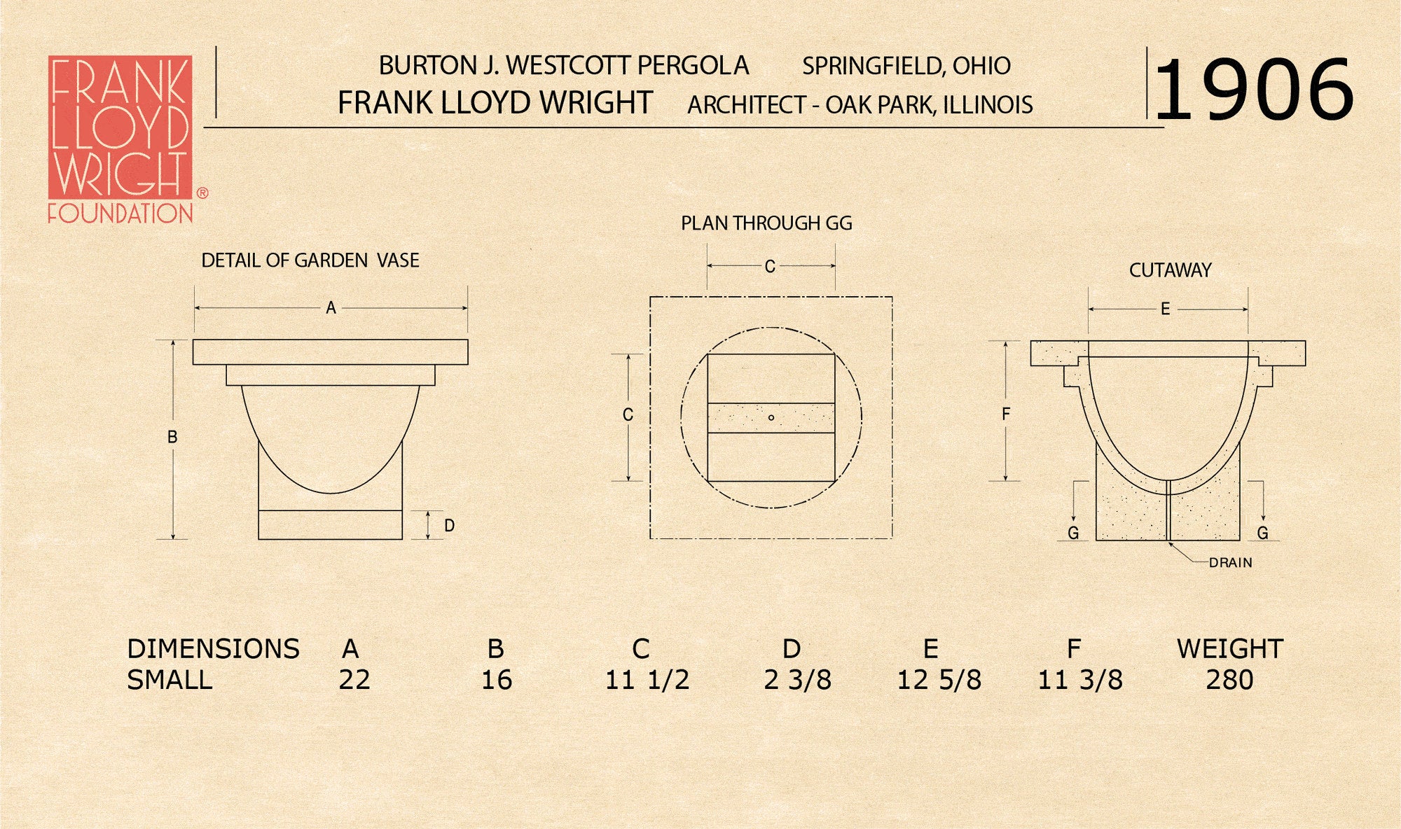 Frank Lloyd Wright Westcott Pergola Vase Small - Image 2