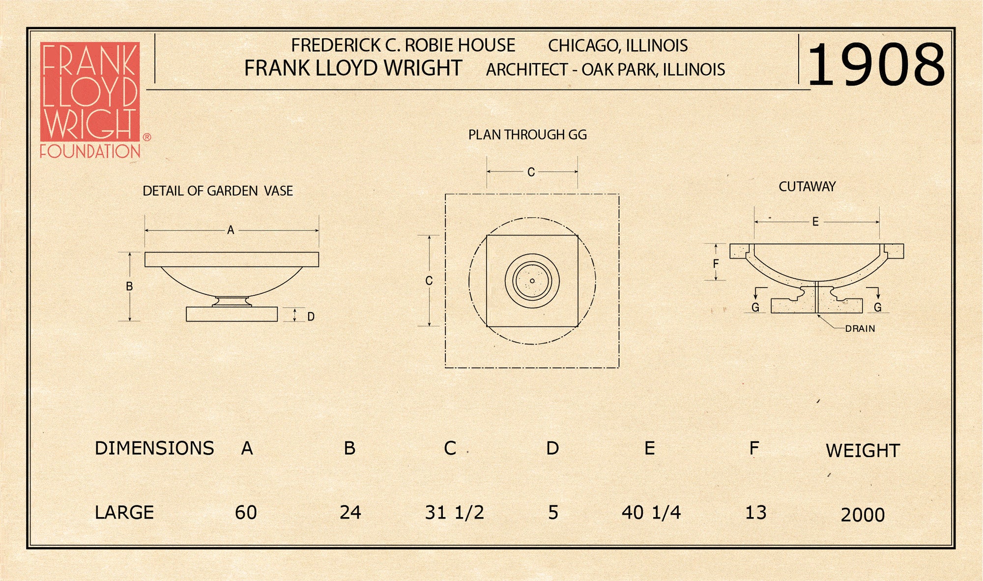 Frederick C. Robie Residence Vase by Frank Lloyd Wright Large - Image 3
