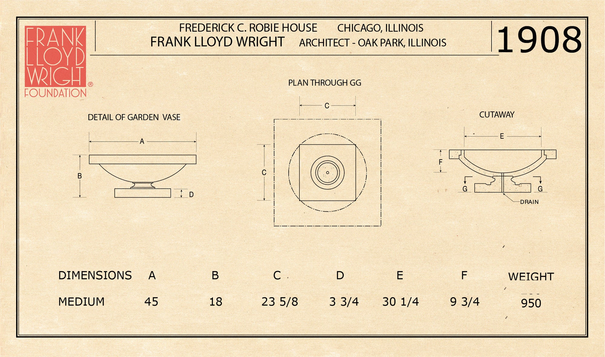Frederick C. Robie Residence Vase by Frank Lloyd Wright Medium - Image 3