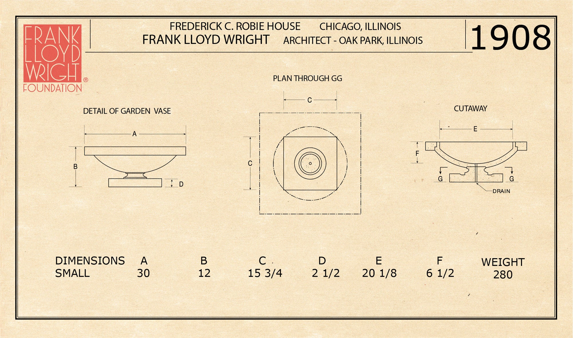 Frederick C. Robie Residence Vase by Frank Lloyd Wright Small - Image 3