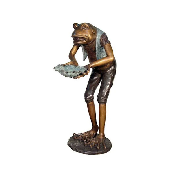 Frog Holding Shell Piped Water Feature Bronze Statue - Image 2