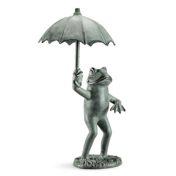 Frog With Umbrella Garden Spitter Statue - Image 3