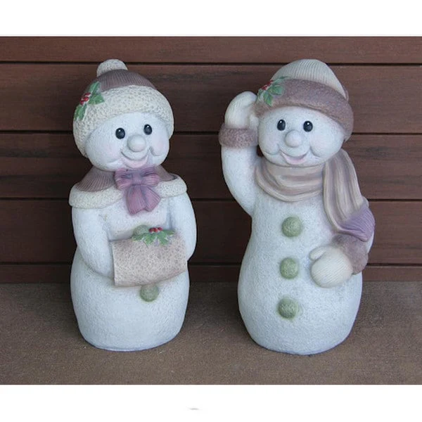 Frosty Snow Girl and Snow Boy Cement Statues