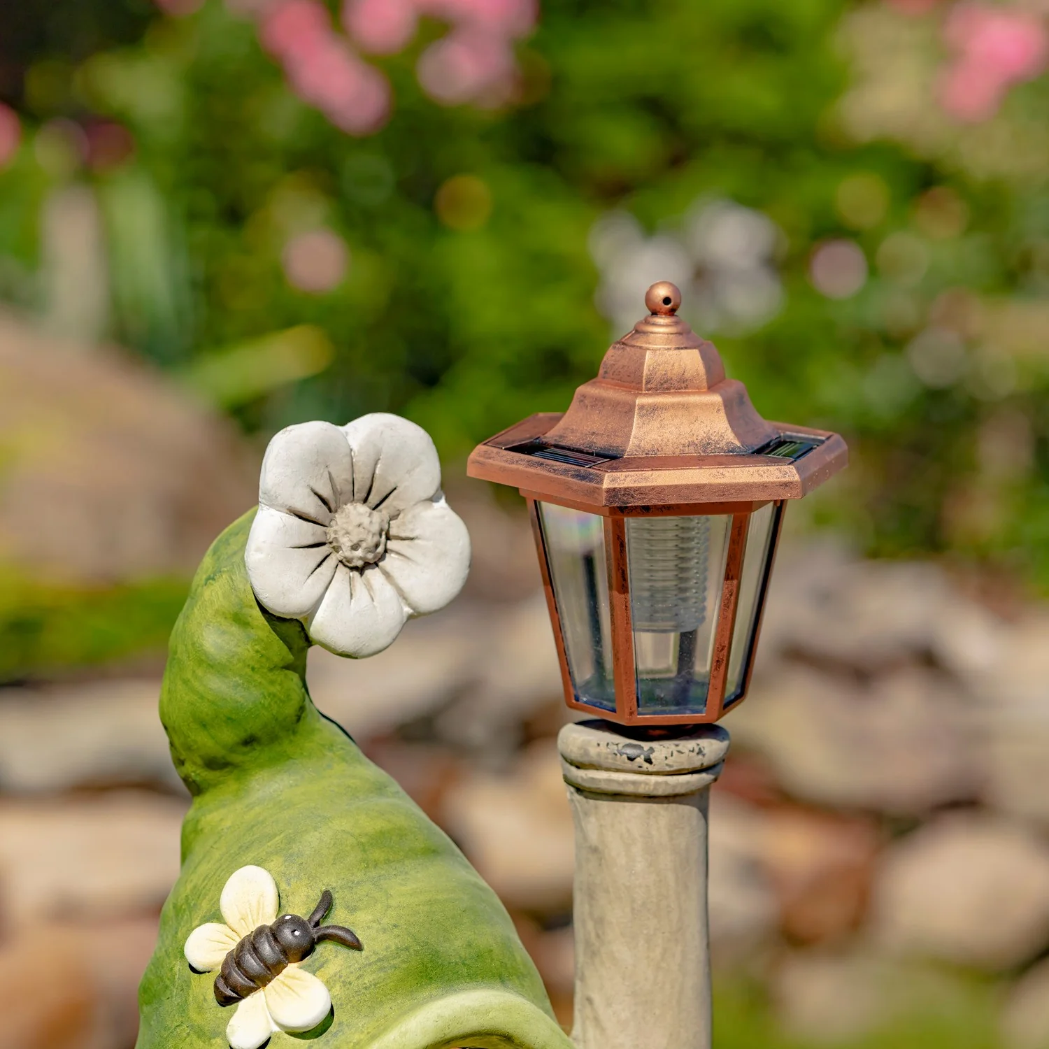 Garden Gnome Statues Set of 2 with Solar Lantern Posts & Welcome Sign 18" - Image 6
