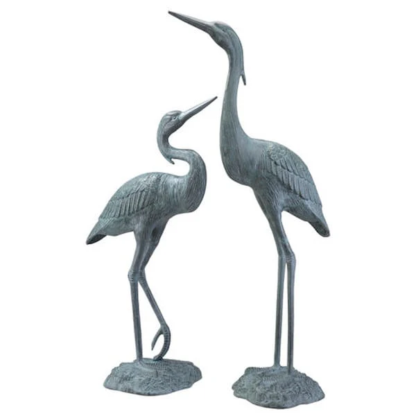 Garden Heron Pair Brass Sculptures