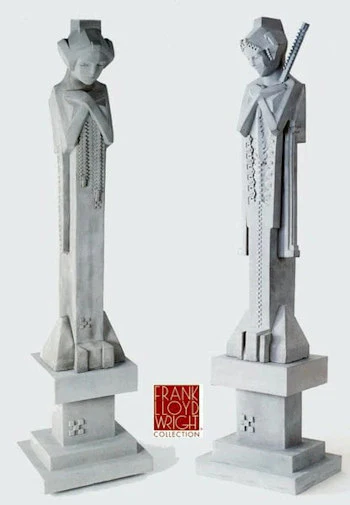 Frank Lloyd Wright Garden Sprite Pair with Pedestals Statues - Image 2