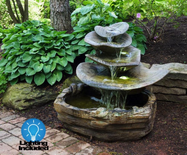 Giant Leaf Cement Garden Fountain with Light