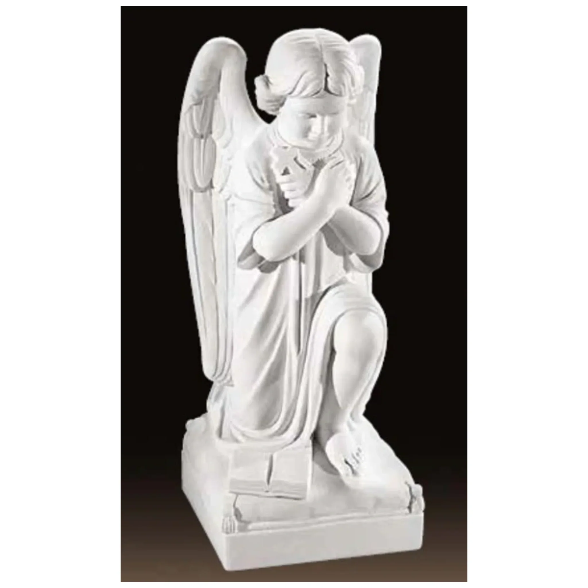 Girl Angel Praying With Cross Marble Sculpture - Image 3