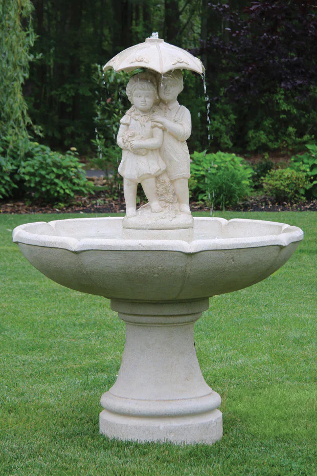 Girl & Boy Under Umbrella Garden Fountain 65" High