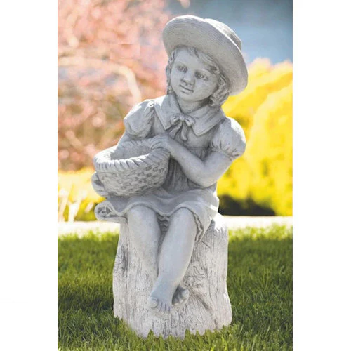 Girl Sitting on Log Garden Statue - Image 2