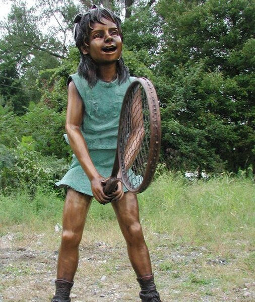 Girl Swinging A Tennis Racket Bronze - Image 2