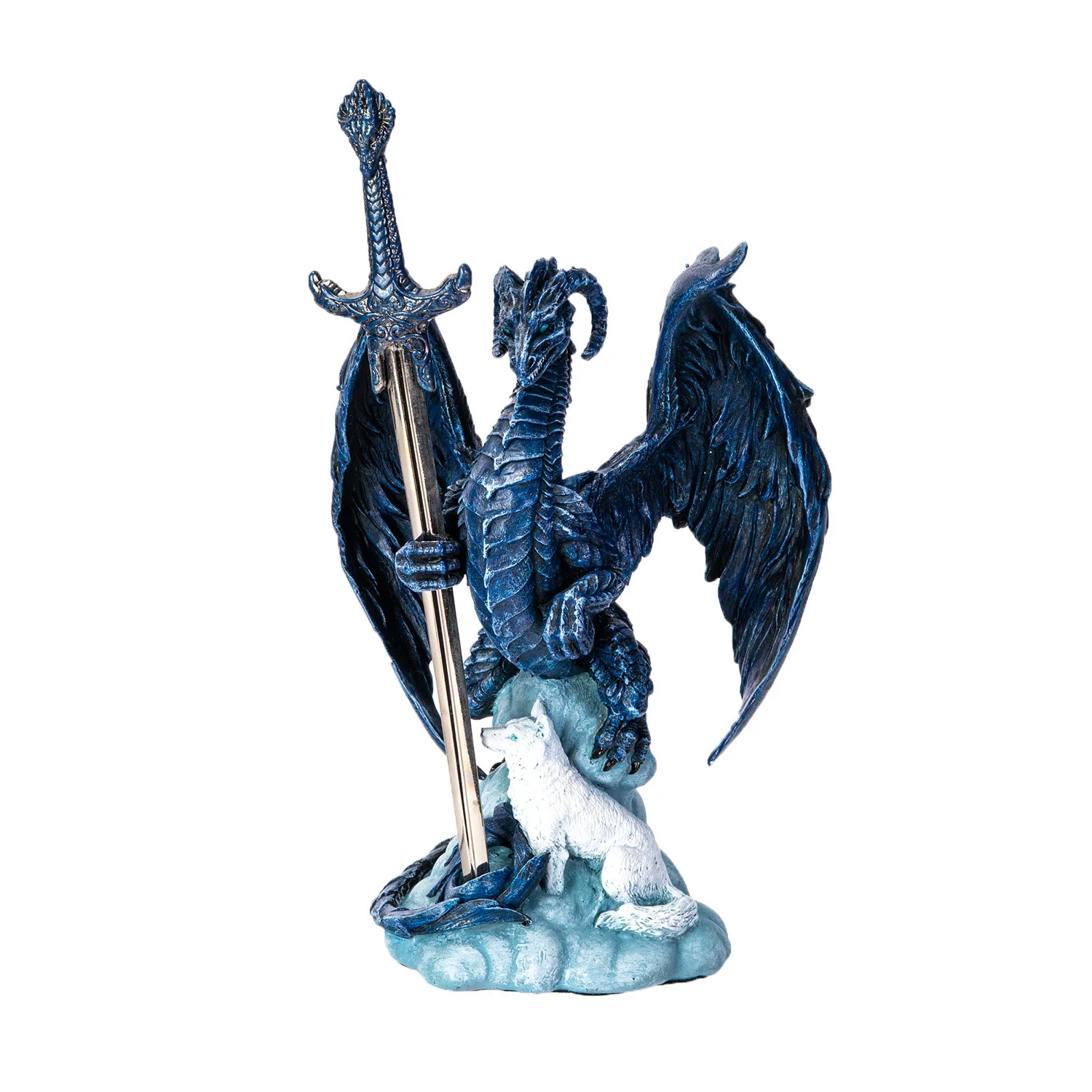 Glacier Sentinel Dragon and White Wolf Letter Opener Sculpture