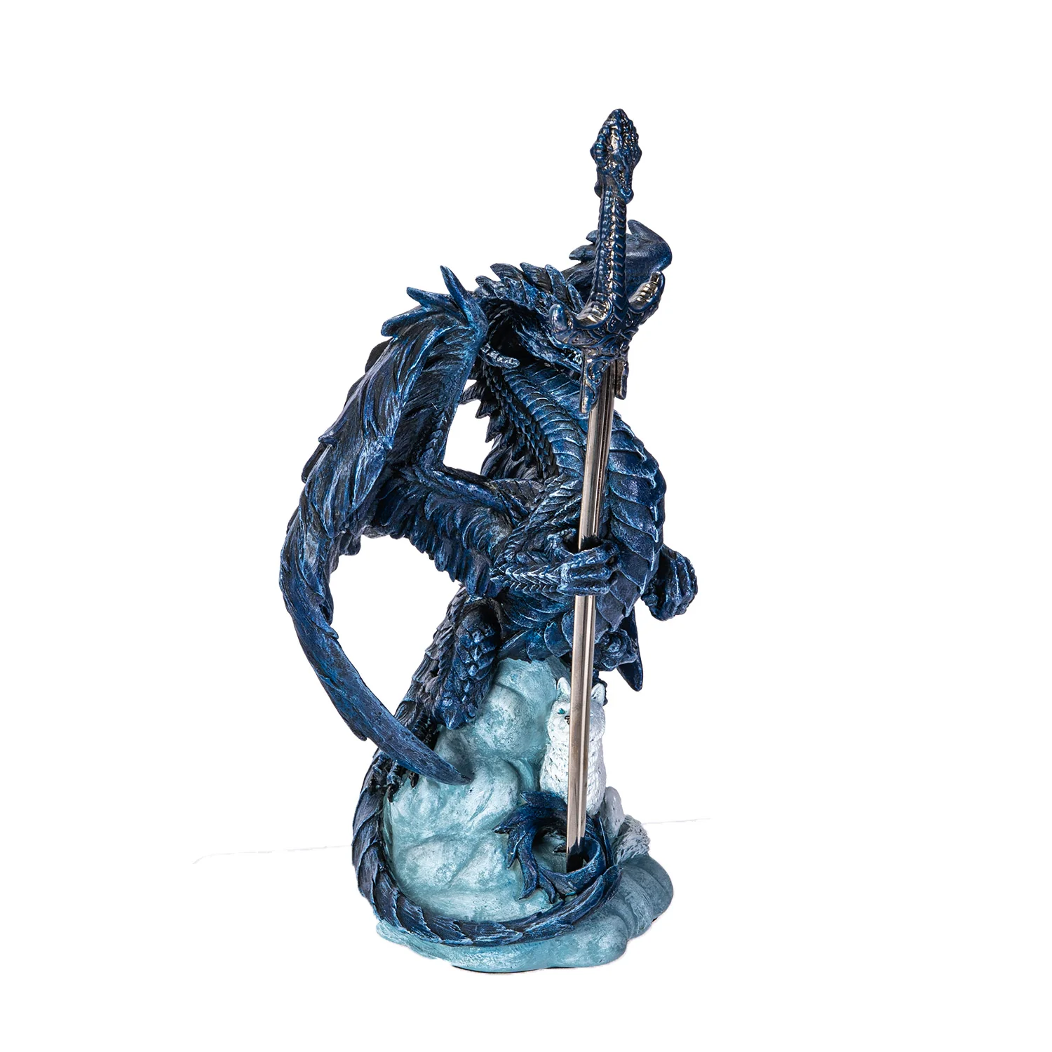 Glacier Sentinel Dragon and White Wolf Letter Opener Sculpture - Image 2