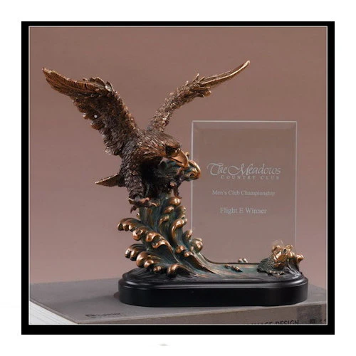 Glass Imprint Eagle on Wave Award Statue 9.5" High