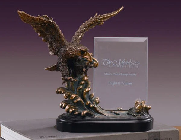 Glass Imprint Eagle on Wave Award Statue 9.5" High - Image 3