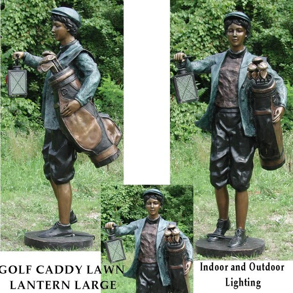 Golf Caddy Lawn Lantern Large Bronze Sculpture