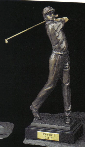 Golfer in Swing Trophy—Cast Sculpture Award, Tarnish Proof