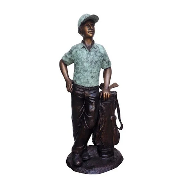 Golfer Male Stand with Clubs Bronze Statue