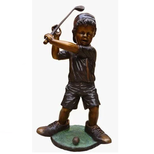 Golfing Boy in Dad's Shoes Bronze Sculpture - Image 2
